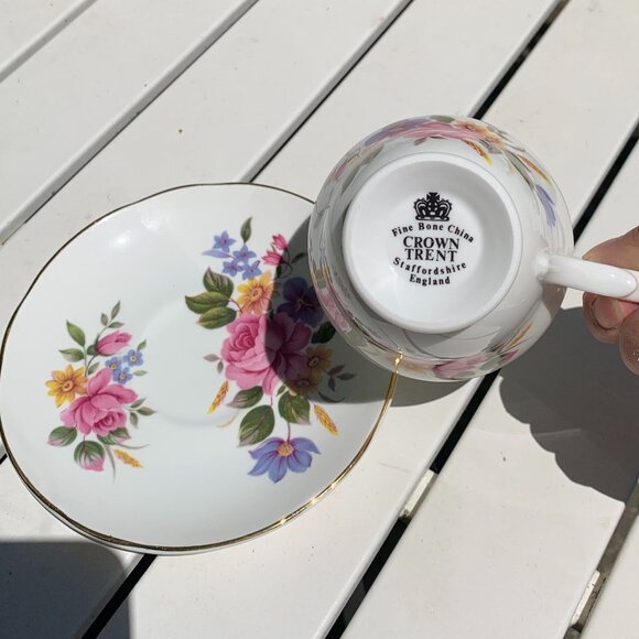 Vintage Crown Trent Staffordshire England Teacup & Saucer 2pc Set NWOT - Picture 6 of 10